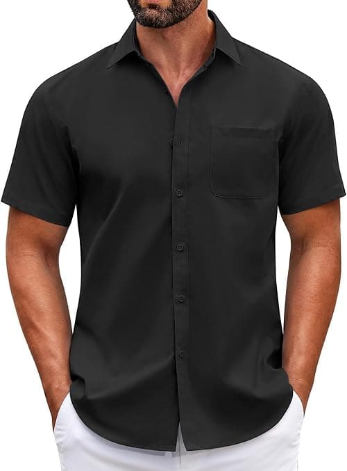 COOFANDY Mens Short Sleeve Casual Button Down Shirts Summer Untucked Dress Shirts with Pocket on Amazon.ae - Price Tracker