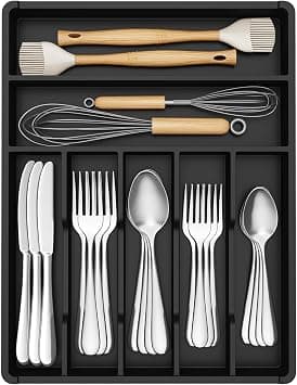 Lifewit Cutlery Drawer Organizer,Plastic Cutlery Tray for Kitchen,Utensil Cutlery Silverware Holder Divider for Spoons Forks Knives Tableware,7 Compartments,31 x 41cm,Black on Amazon.ae - Price Tracker