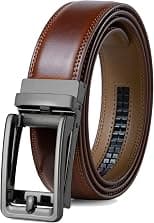 Founders & C Men's Leather Ratchet Comfort Click Belt Dress with Slide Buckle -Adjustable Trim to Fit - Best Deal Finder