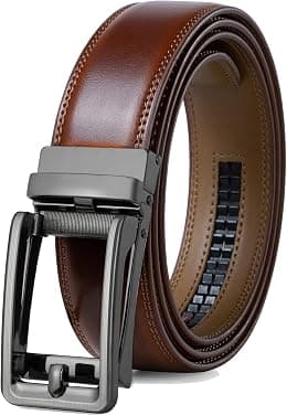 Founders & C Men's Leather Ratchet Comfort Click Belt Dress with Slide Buckle -Adjustable Trim to Fit - Best Deal Finder