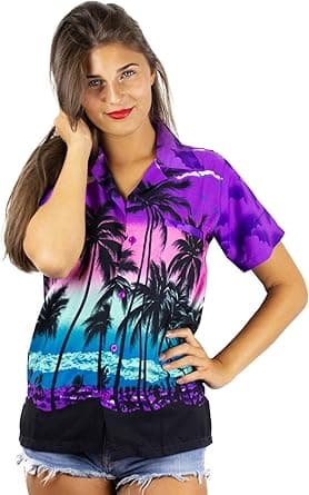 V.H.O. Funky Hawaiibluse Hawaiihemd Damen Kurzarm Fronttasche Hawaii-Print Strand Beach Palmen Diverse Farben on Amazon.ae - Price Tracker
