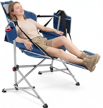 Hammock Camping Chair with Footrest, Oversized Swinging Folding Camp Chair for Adults, Adjustable Back & Seat, Heavy Duty Rocking Chair with Cup Holder & Pillow for Outdoor Patio Lawn RV, Blue on Amazon.ae - Price Tracker