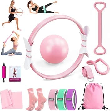 DL&3UP 12 Pcs Pilates Set for Women with 14.9-Inch Yoga Ring, Ball & Bands,Complete Home Pilates Equipment & Kit for Beginners,Women's Workout Sets for Strength, Toning, Flexibility & At Home Fitness - Best Deal Finder