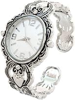 STC Silver Metal Decorated Large Oval Face Women's Bangle Cuff Watch - Best Deal Finder