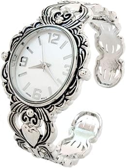 STC Silver Metal Decorated Large Oval Face Women's Bangle Cuff Watch - Best Deal Finder