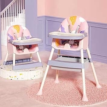 Honelevo Baby Dining Chair Baby Feeding Chair Portable High Chair ，Adjustable Height Foldable Toddler Seat ，safty highchair with Meal Tray,all for your baby (PINK+PURPLE) - Amazon.ae Price Tracker