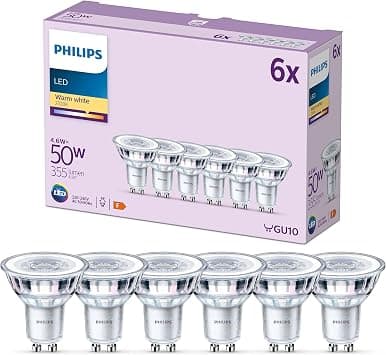 PHILIPS LED Classic Spot Light Bulb 6 Pack [Warm White 2700K - GU10] 50W, Non Dimmable. for Home Indoor Lighting - متتبع أسعار Amazon.sa