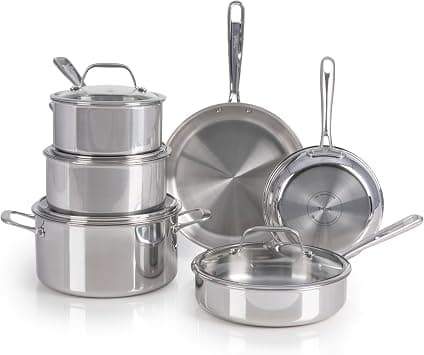 Tefal Pro Tri-Ply Stainless Steel Cookware Set 10 Piece, Induction Compatible Oven Safe 500F, Lids 350F, Fast & Even Heat, Professional Quality & Durability, Pots and Pans Set, Dishwasher Safe, Silver on Amazon.ae - Price Tracker