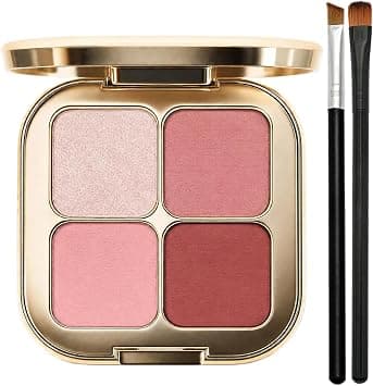4-Colour Pink Eyeshadow Palette with Mirror & 2 Brushes - Rose Nude Matte & Shimmer Eye Shadow, Crease-Resistant Powder, TravelFriendly Compact for Day-to-Night Looks على أمازون - دليلك لأفضل العروض