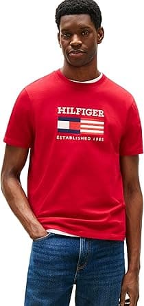 Tommy Hilfiger mens Short Sleeve Cotton Graphic T-shirts With Embroidered Flag Logo Short Sleeve Cotton Graphic T-shirts With Embroidered Flag Logo (pack of 1) on Amazon.ae - Price Tracker