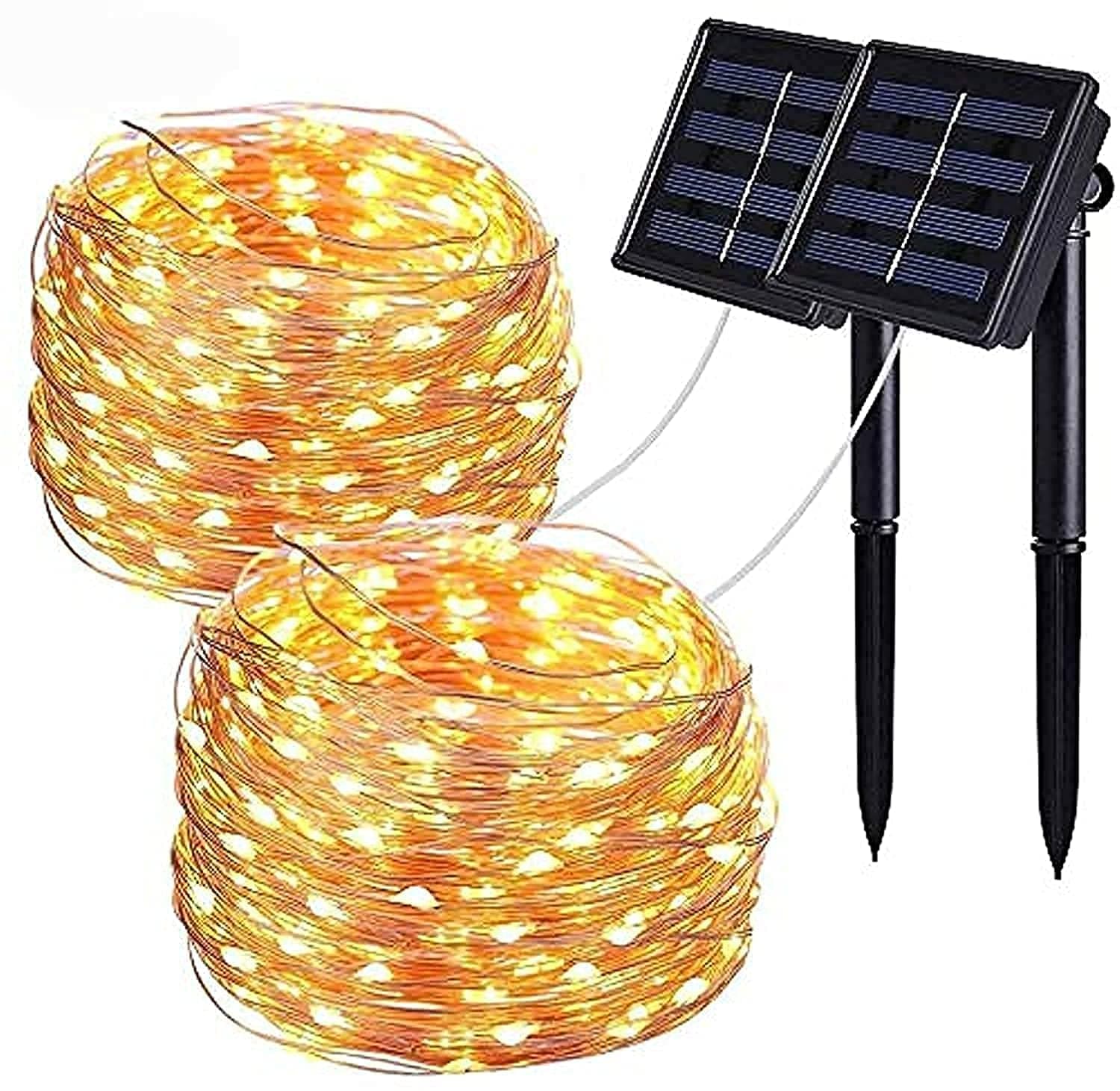 Solar String Lights,Wishlink 2Pack 33ft 100LEDs Copper Wire Outdoor String Fairy Waterproof Christmas Lights 8 Modes Solar Powered Fairy Lights for Home,Gardens, Patios,weddings and Parties Warm White on Amazon.ae - Price Tracker