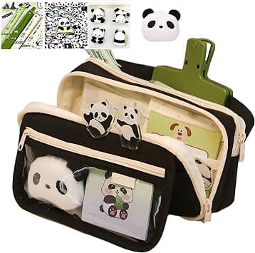Bolivia's Large Capacity Pencil Case, 10PCS Cute Panda Pencil Case, Durable and Dust-Proof Pen Pouch, Pencil Pouch Cute with Zipper Preppy Pen Bag with Gel Ink Pens, Clips, Stickers, Pin (Black) على Amazon.ae - متتبع الأسعار