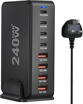 infino 240W USB C Charger Charging Station - 4 Type-C Ports (100W, 3x 30W) and 4 USB Ports (QC18W) - GaN Technology - Certified for Macbook, iPhone, Galaxy, iPad, Honor and More - 1.5m Power Cord على Amazon.ae - متتبع الأسعار
