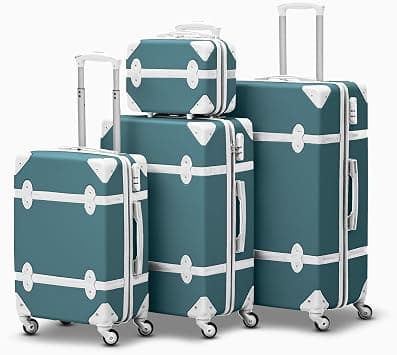Vintage Luggage Set - Lightweight ABS Suitcases with Spinner Wheels and Cosmetic Bag - Retro Classic Hard Shell Travel Bags (Green White, 4PCS SET 14/20/24/28 Inch) - Best Deal Finder