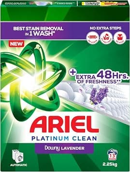 Ariel, Automatic Lavender Laundry Powder Detergent, for Stain Removal with 48 Hours of Freshness, 2.25Kg (Packaging May Vary) - متتبع أسعار Amazon.sa