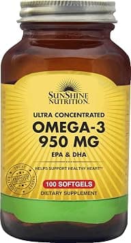 Sunshine Nutrition Ultra Concentrate Omega-3 950Mg EPA & DHA, 100 Softgels | Helps Support Healthy Heart | Gluten Free - Best Deal Finder