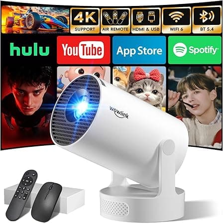 [Built-in Apps &amp; 2025 Upgraded] Mini Projector with WiFi 6 and Bluetooth 5.4 Support 4K 1080P Auto Keystone 180° Rotatable Projector Portable Compatibile with HDMI/TV Stick/Memory Stick/Laptop, White on Amazon.ae - Price Tracker