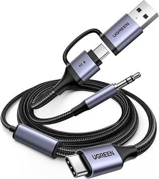 UGREEN USB C to Jack Cable 3.5 mm Stereo Auxiliary 2 in 1 Adapter | Aux 1/8" DAC PD 60W Quick Charge Compatible with iPhone 17 Pro Max Air 15 iPad Galaxy S25 S24 S23 Pixel 9 8 1.5M on Amazon.ae - Price Tracker