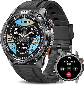 Military Smart Watch for Men, 1.52" HD Rugged Smartwatch, Bluetooth calling, Health Tracking, Long battery life, Built in LED Flashlight, IP68 Waterproof, iOS & Android Compatible, Black - Amazon.ae Price Tracker
