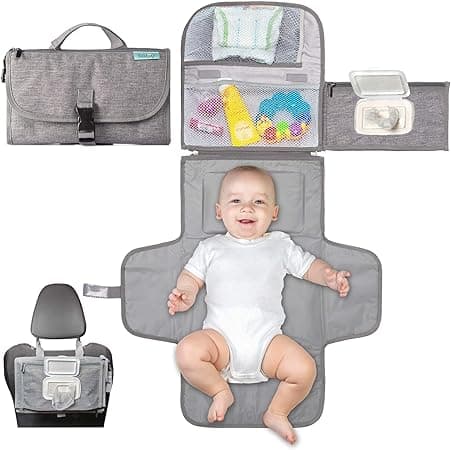 SKY-TOUCH Baby Portable Diaper Changing Mat,Waterproof Travel Change Mat,with Wipes Pocket, Smart Design Portable Changing Mat, Infant Travel Station Kit, Gift for Newborn Girl &amp; Boy - Grey on Amazon.ae - Price Tracker