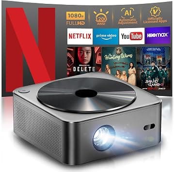 Projector-4K [1200 ANSI/Netfiix Officially Licensed/Dolby Audio]Smart Projector with WiFi6 and Bluetooth,3D Stereo Sound & AI Auto Focus,Outdoor Movie Projector,MAX 300''Display on Amazon.ae - Price Tracker