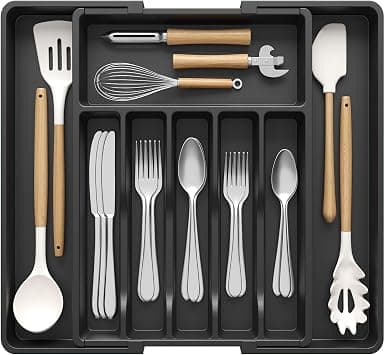 Lifewit Silverware Drawer Organizer, Expandable Utensil Tray for Kitchen, BPA Free Flatware and Cutlery Holder, Adjustable Plastic Storage for Spoons Forks Knives, 33 -57 x 42cm, Black on Amazon.ae - Price Tracker