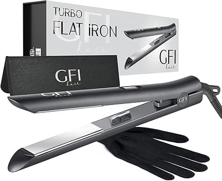 GFI Hair Straightener - Turbo Heating Element - Titanium Flat Iron - Straightens & Curls Any Hair Type - Temperature Control - Pouch & Glove Included on Amazon.ae - Price Tracker
