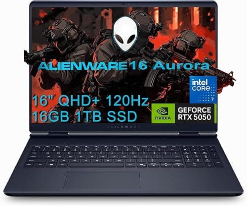Alienware 16 Aurora Gaming Laptop (16" QHD+ 120Hz, Intel 10-Core 7 240H, 16GB DDR5 RAM, 1TB SSD, NVIDIA GeForce RTX 5050 8GB), White Backlit Keyboard, Wi-Fi 7, Ethernet, Webcam, Windows 11 Home على Amazon.ae - متتبع الأسعار