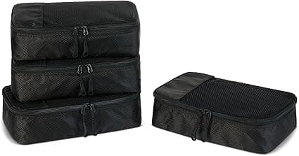 Amazon Essentials 4-Piece Packing Cubes Travel Accessories Set, Luggage Organiser with Double Zip, Mesh Top, 100% Polyester, Small, Black (Previously Amazon Basics) on Amazon.ae - Price Tracker
