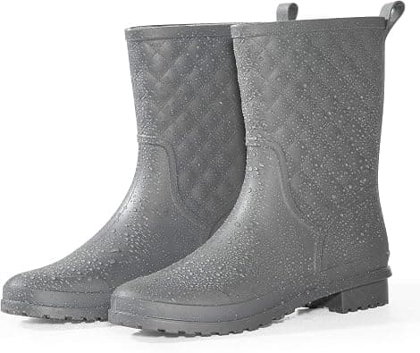 Petrass Women Rain Boots Black Waterproof Mid Calf Lightweight Cute Booties Fashion Out Work Comfortable Garden Shoes on Amazon.ae - Price Tracker