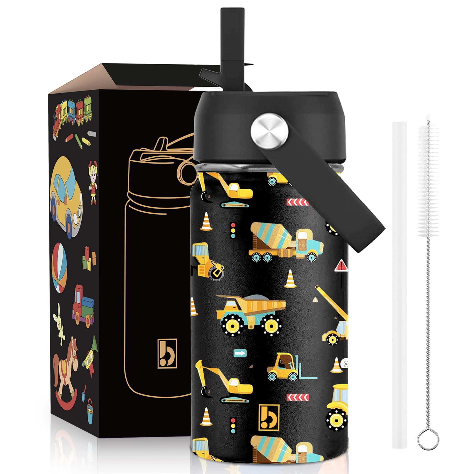 BuyOn Kids Water Bottle 410ml Stainless Steel Hydro Flask Double Wall Insulated Thermos Bottle with Straw Lid BPA Free Cup Hot Cold Sports Toddler School Boys Girls 14oz (TRUCKS 410ML) on Amazon.ae - Price Tracker