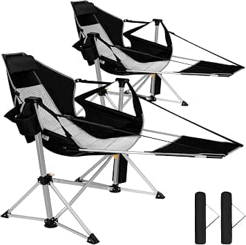 Romswi 2-Pack Aluminum Hammock Chair with Footrest, Oversized Portable Folding Swinging Chair with Adjustable Back & Seat, Lightweight Rocking Camp Chair Supports 440lbs for Outdoor, Patio - Black على Amazon.ae - متتبع الأسعار