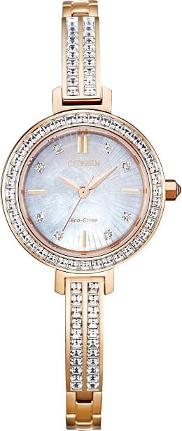 Citizen Women's Classic Eco-Drive Watch, Stainless Steel, Pink Gold Bracelet, White Dial - Best Deal Finder