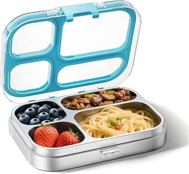 G.a HOMEFAVOR Kids Stainless Steel Lunch Box - 4-Compartment Bento Box with Locking Lid, One-Touch Latch, Leakproof Food Container for School, Travel, 800 ml, Blue على Amazon.ae - متتبع الأسعار