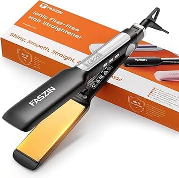 Faszin Professional Wide Hair Straightener, 42mm Plate, Titanium Negative Ion Flat Iron, 30s Rapid Heating, LED Temperature Display, Wide Voltage & 11 Adjustable Temp Levels(130-230℃) - Pitch Black on Amazon.ae - Price Tracker