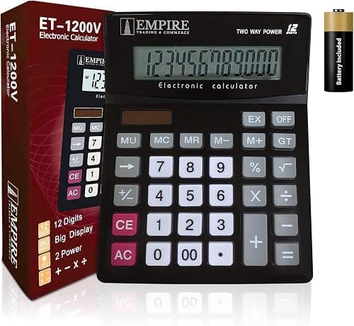 EMPIRE TRADING & COMMERCE Desk Calculator with Large Key Buttons, 12 Digits, Large Eye-Angled Display, Solar and Battery Powered for Home and Office (Battery Included) على Amazon.ae - متتبع الأسعار