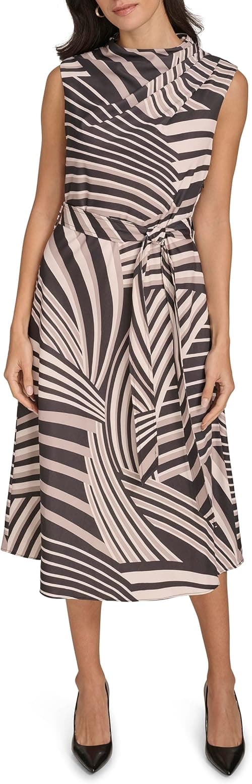 Calvin Klein womens Satin Sleeveless Geometric Aline Midi Dress Dress on Amazon.ae - Price Tracker