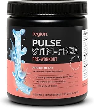 LEGION Pulse Pre Workout Supplement - All Natural Nitric Oxide Preworkout Drink to Boost Energy, Creatine Free, Naturally Sweetened, Beta Alanine, Citrulline, Alpha GPC (Caffeine Free Arctic Blast) على Amazon.ae - متتبع الأسعار