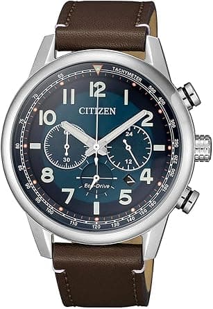Citizen CA4420-13L Chronograph Watch with Leather Strap for Men, Blue/Brown على Amazon.ae - متتبع الأسعار