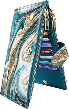 Womens RFID Blocking Large Capacity Wallet Multi Card Organizer Bifold Wallet for Women with Zipper Pocket,Green Painting on Amazon.ae - Price Tracker