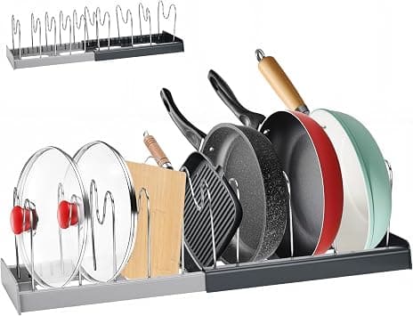 Pot Lid Holder, Lid Holder Kitchen, Expandable Pot Lid Organiser with 10 Adjustable Compartments, Pan Organiser Drawer for Chopping Boards, Pans and Bakeware (Black) على Amazon.ae - متتبع الأسعار
