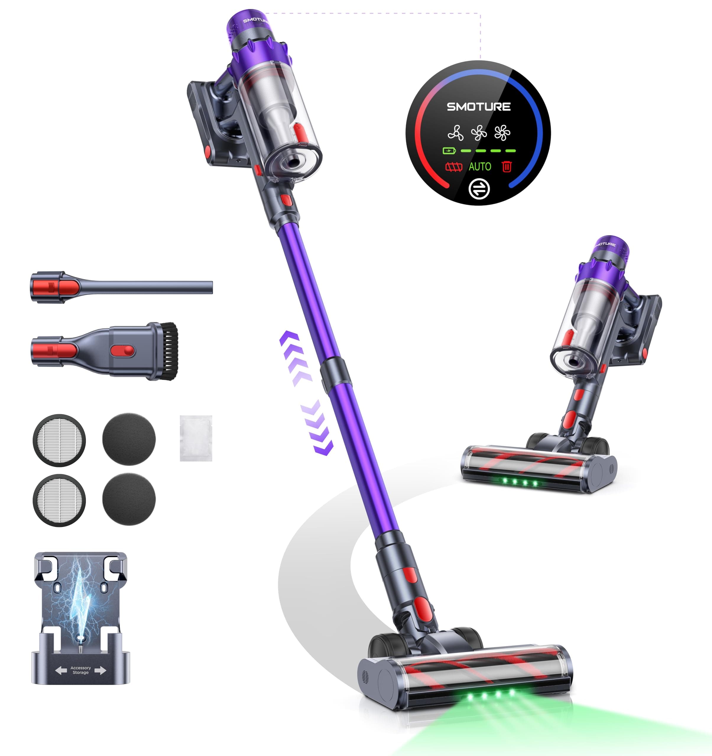 SMOTURE Cordless Vacuum Cleaner, 600W 50KPA Stick Vacuum with Touch Screen, Up to 65 Mins Runtime, Self-Standing Vacuum with Auto Mode, Lightweight Vacuums for Hardwood Floor Carpet Car Pet Hair on Amazon.ae - Price Tracker