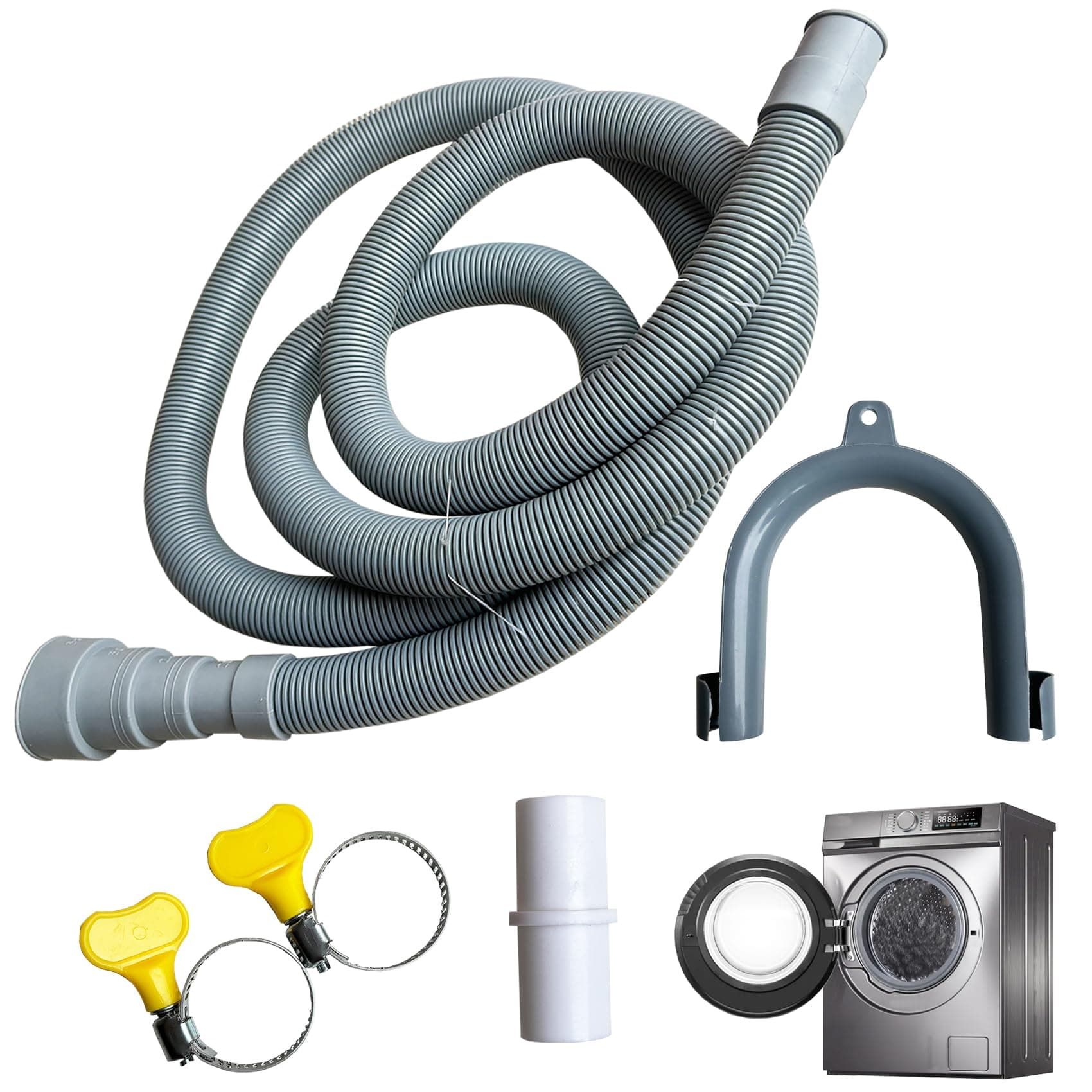 2/3/4/5m Washing Machine Drain Hose Extension, 20/24/30/38mm Caliber, Washing Machine Outlet Drain Flexible Pipe with 2 Clips, 1 Extended Adptator, 1 U-shaped Hook, Dishwasher Hose Tube (4m) on Amazon.ae - Price Tracker