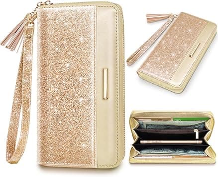 Women Wallets Multi Card Case Wallet Clutch Wallet Card Holder Organizer Ladies Purse Glitter Tassel Wrist strap Purse,Champagne Gold Glitter on Amazon.ae - Price Tracker