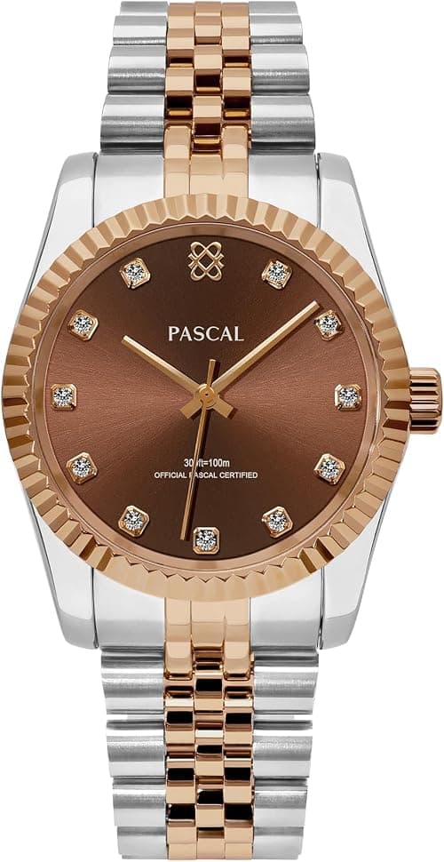 PASCAL Men's Timeless Classic Diamond Watch, Swiss Quartz, Sapphire Crystal, 10ATM Waterproof, Stainless Steel Bracelet in Silver & Rose Gold, Diamond Hour Markers on Amazon.ae - Price Tracker