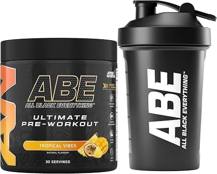 Applied Nutrition Bundle ABE Pre Workout 375g + ABE Black Shaker 400ml | All Black Everything Pre Workout Powder, Energy Drink, Physical Performance, Creatine, Beta Alanine, Caffeine (Tropical) على Amazon.ae - متتبع الأسعار