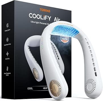 TORRAS [COOLiFY Air・2024 Upgrade Neck Air Conditioner, Ultra-Light Portable Neck Fan Rechargeable, Personal Cooling Device Neck Fans that blow cold air with 3 Modes Fan/Cooler/Heat, White على Amazon.ae - متتبع الأسعار