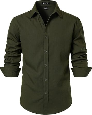 JEMITOP Men's Stretch Linen-Like Long Sleeve Button Down Shirts Casual Beach Wedding Dress Shirt على Amazon.ae - متتبع الأسعار