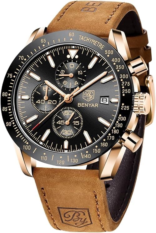 BY BENYAR Mens Watches Chronograph Analog Quartz Movement Stylish Sports Designer Wrist Watch 30M Waterproof Elegant Gift for Men على Amazon.ae - متتبع الأسعار