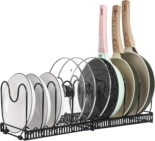 SKY-TOUCH Sliding Cookware Organizer: Features 10 Adjustable Dividers for Easy, Upright Storage of Lids, Frying Pans, and Baking Trays—ensuring Smooth, Snag-free Access Black على Amazon.ae - متتبع الأسعار